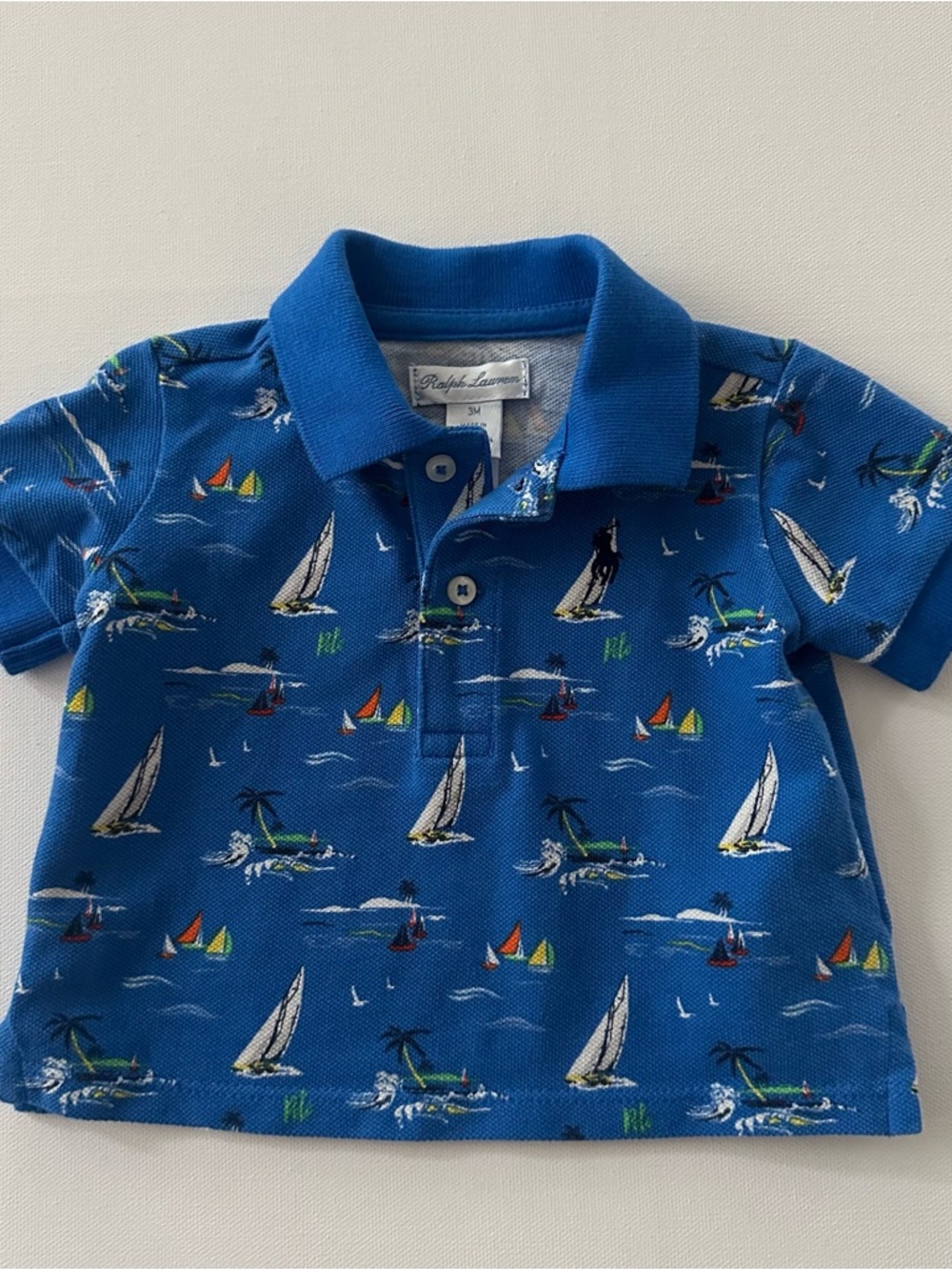 Ralph Lauren 3 Months Baby Boy Blue Sailboat Print Polo Shirt